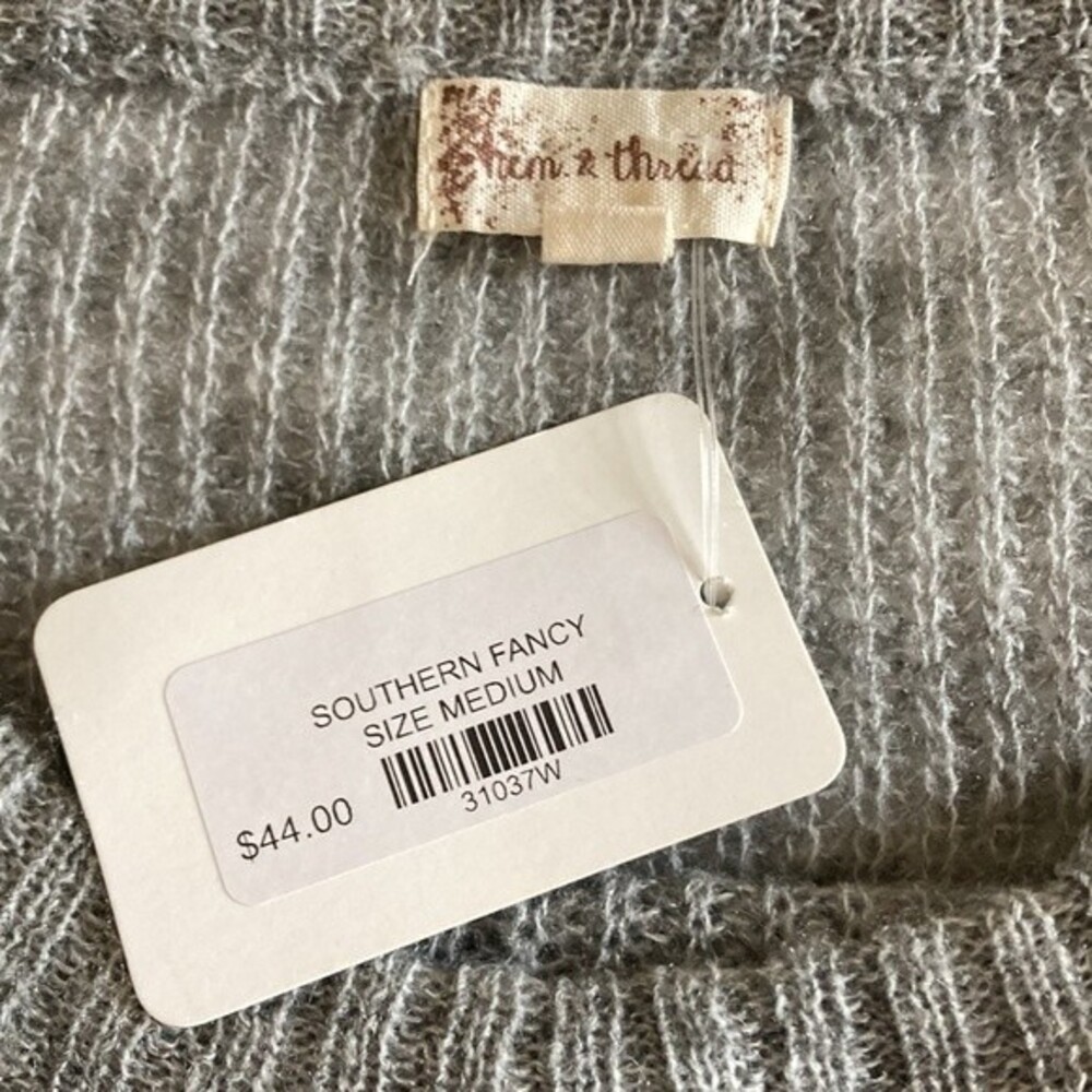 Hem and Thread Distressed Frayed Color Block Sweater Gray Medium - Picture 10 of 12